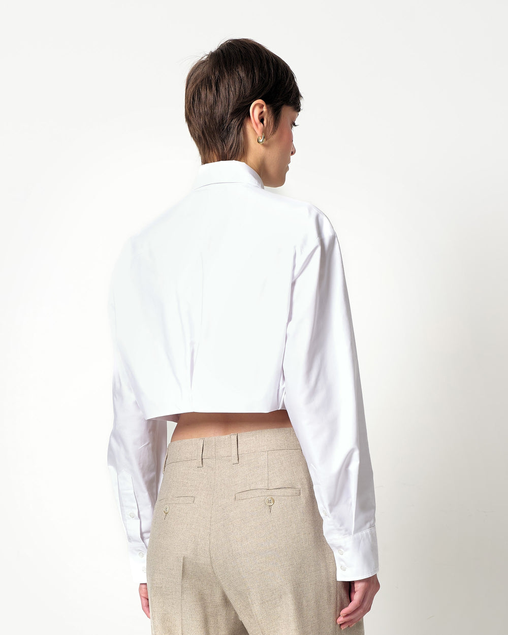 cropped cotton blend oxford shirt