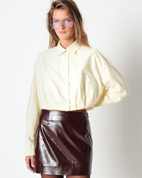 yellow cropped cotton blend oxford shirt