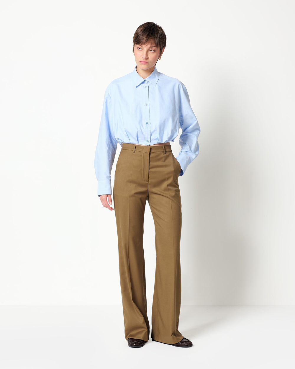 cropped cotton blend oxford shirt