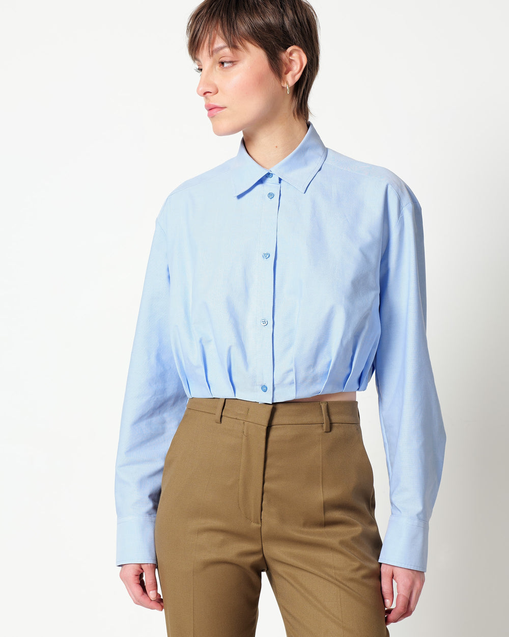 cropped cotton blend oxford shirt