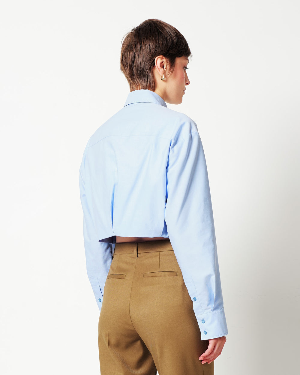 cropped cotton blend oxford shirt