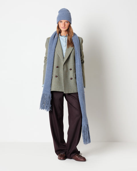 green wool blend chevron double breasted blazer