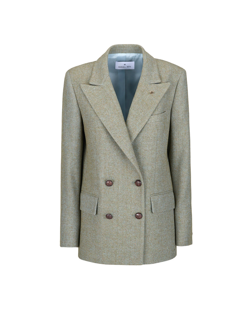 green wool blend chevron double breasted blazer