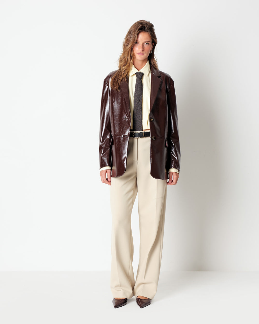 red faux leather blazer