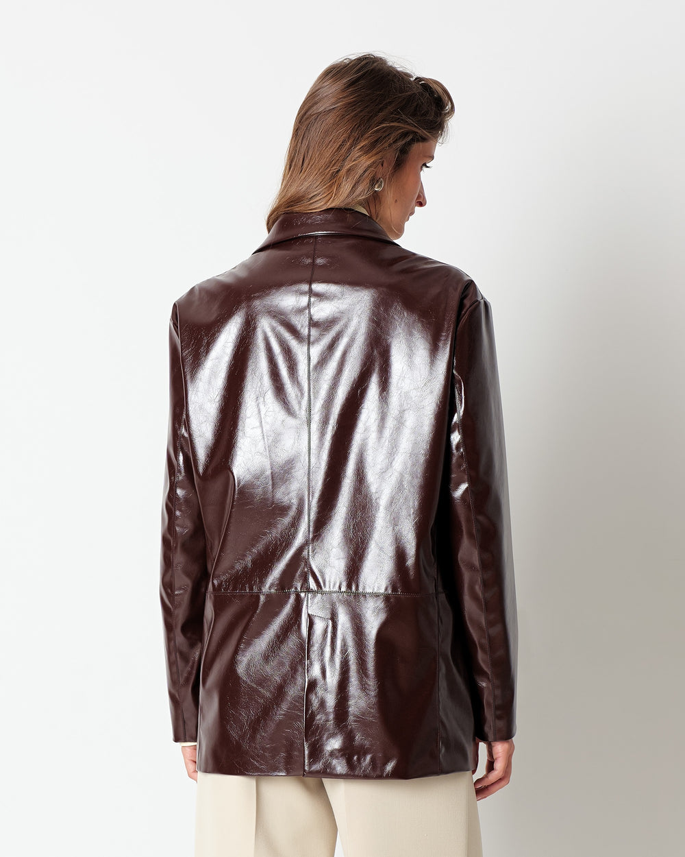 red faux leather blazer