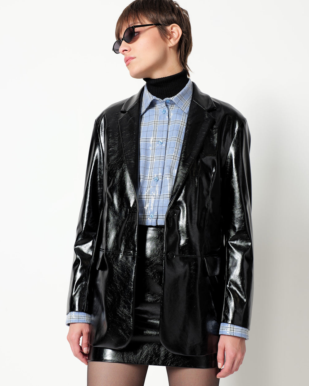 faux leather blazer