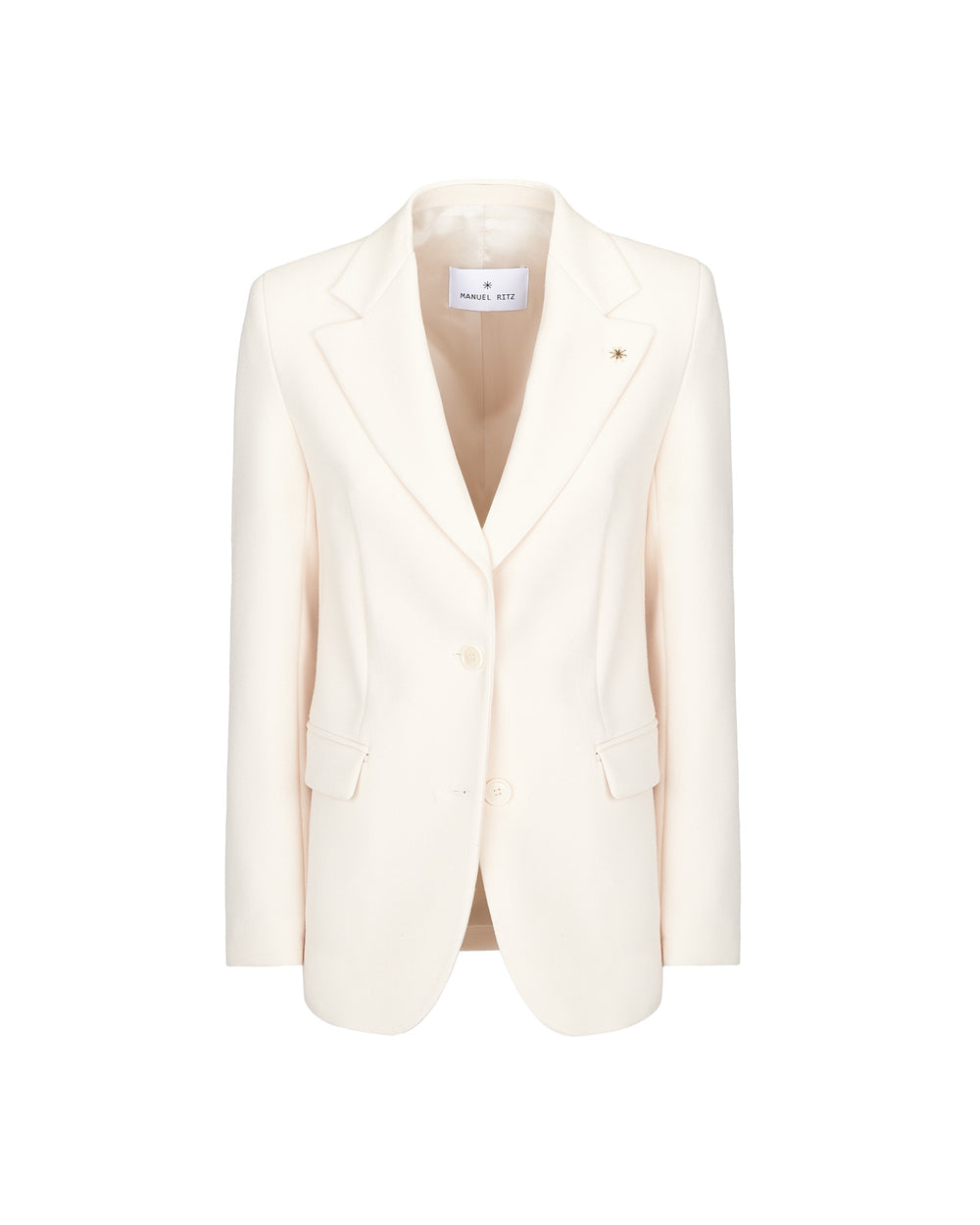 white stretch poly viscose double breasted blazer
