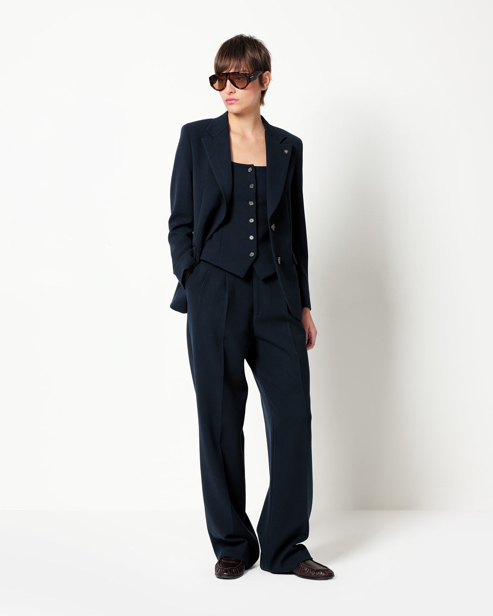 stretch poly viscose double breasted blazer