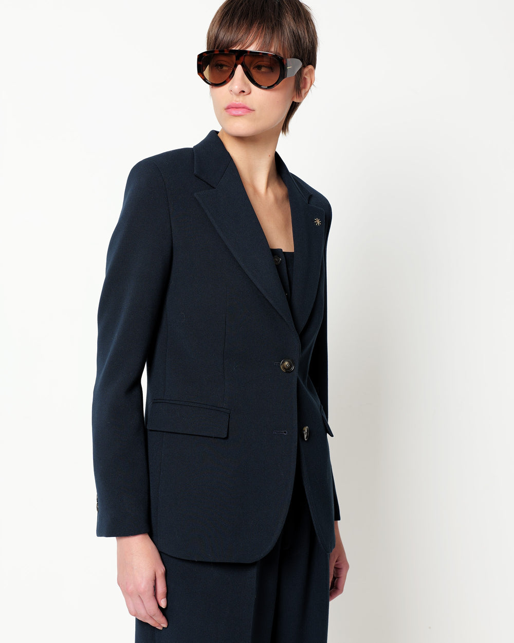 stretch poly viscose double breasted blazer