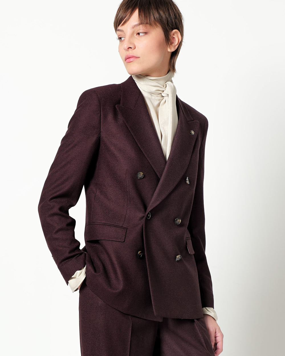 double breasted blazer in stretch wool blend twill