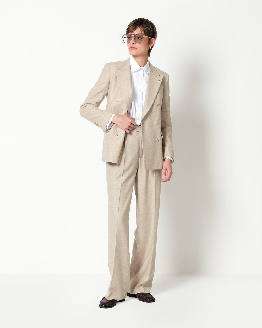 double breasted blazer in stretch wool blend twill