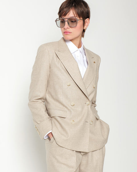 double breasted blazer in stretch wool blend twill