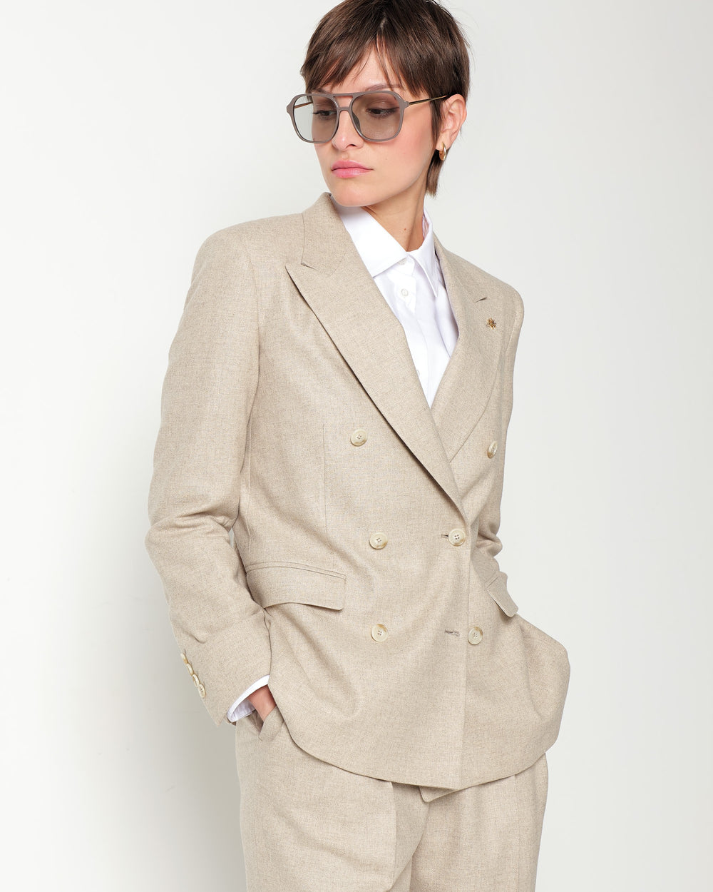 double breasted blazer in stretch wool blend twill