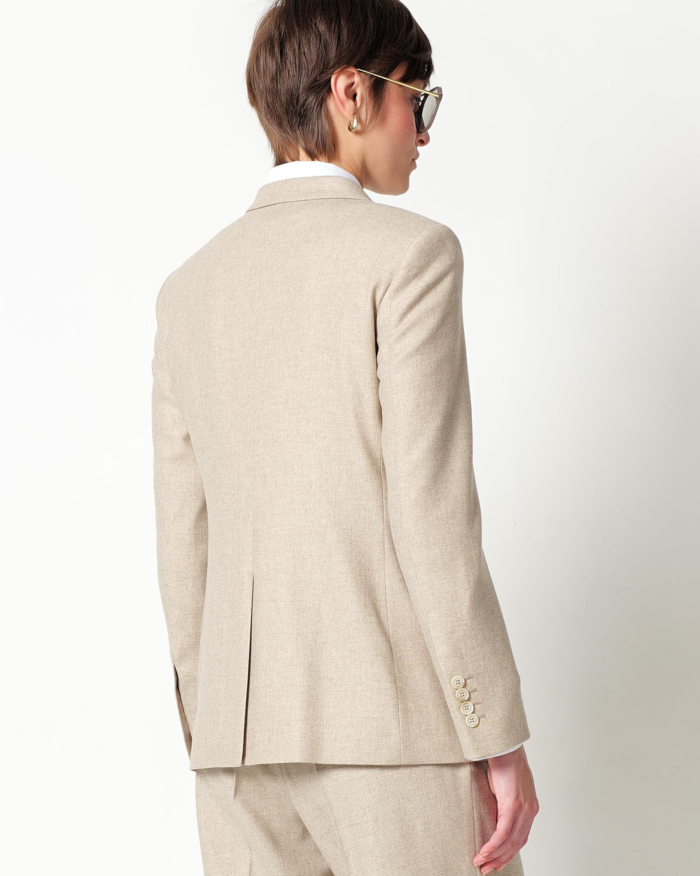 double breasted blazer in stretch wool blend twill