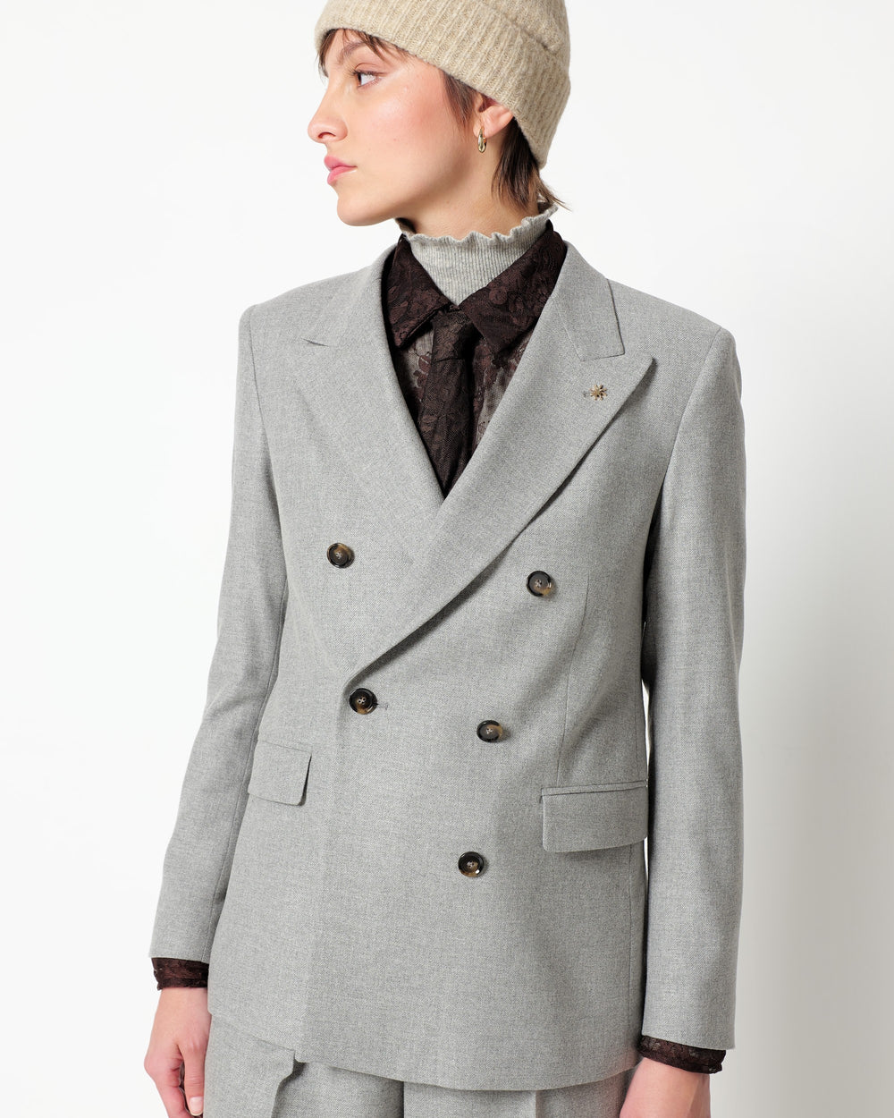 double breasted blazer in stretch wool blend twill