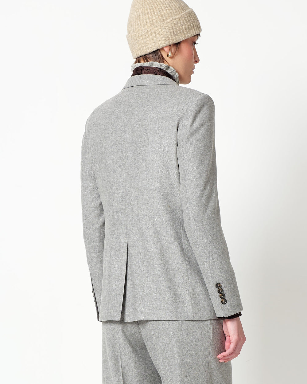 double breasted blazer in stretch wool blend twill