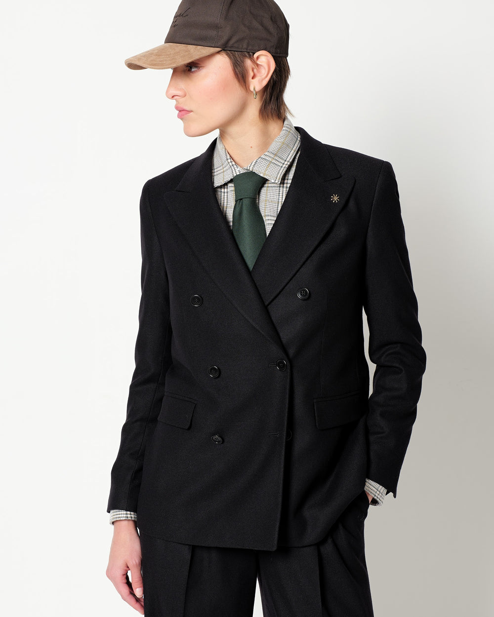 double breasted blazer in stretch wool blend twill