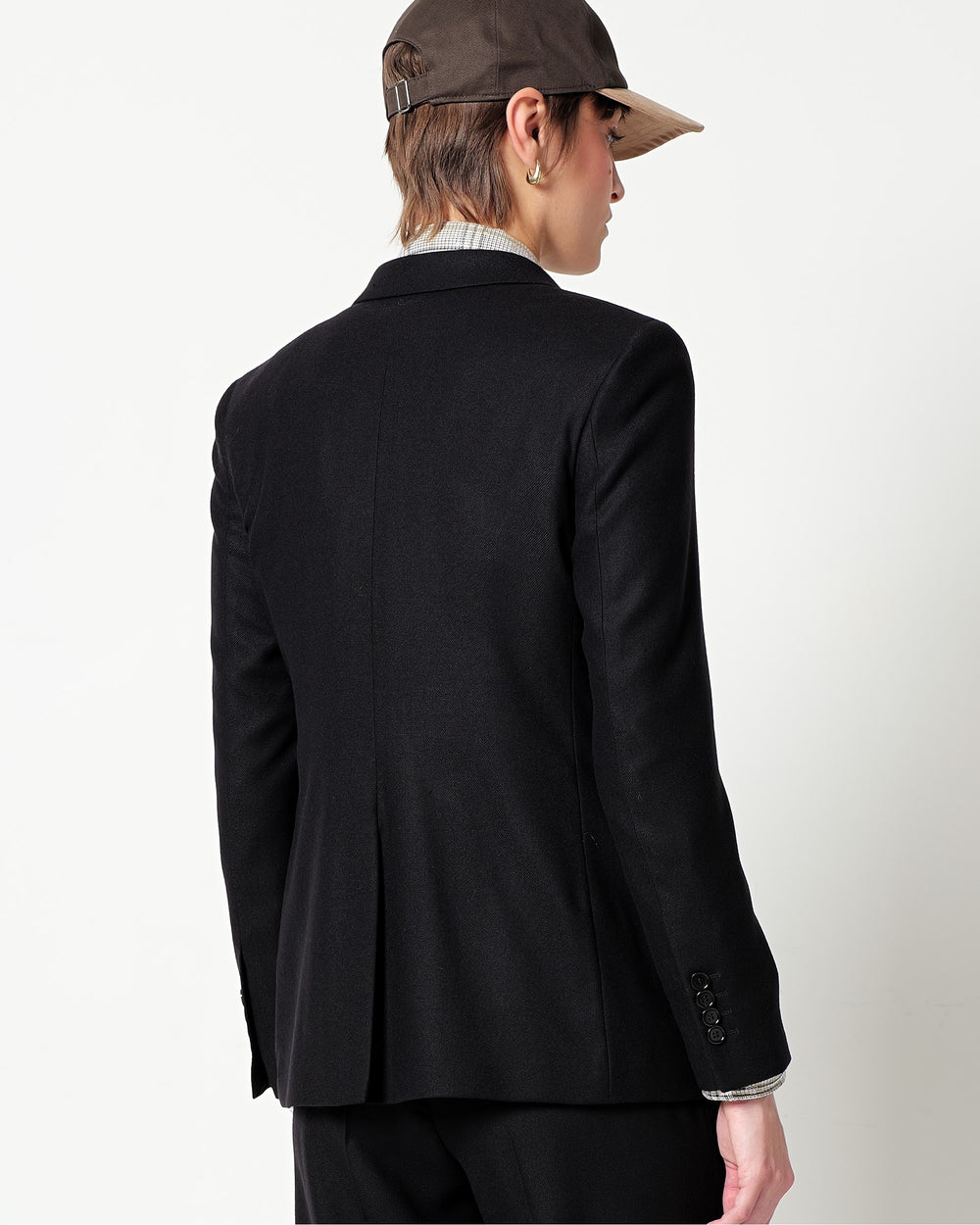 double breasted blazer in stretch wool blend twill