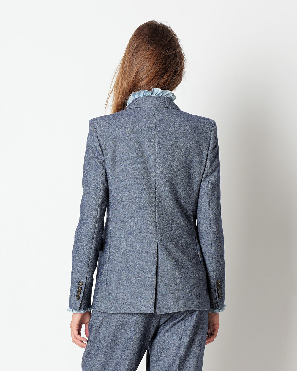 blue denim effect double breasted blazer