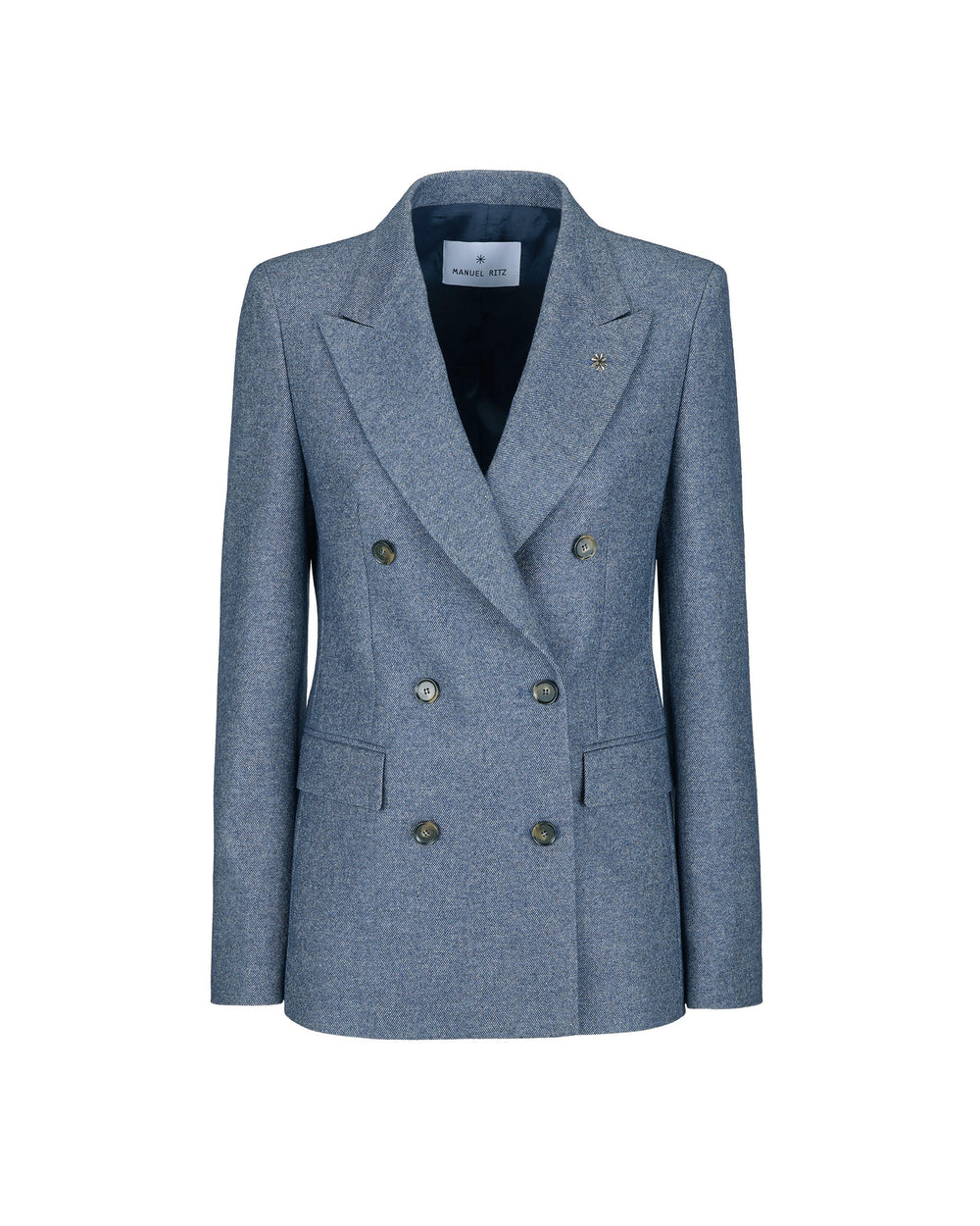 blue denim effect double breasted blazer