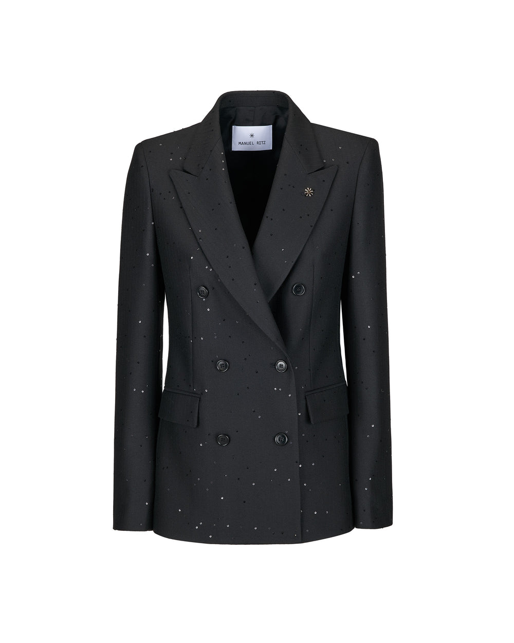 black double breasted pinstripe blazer with sequins