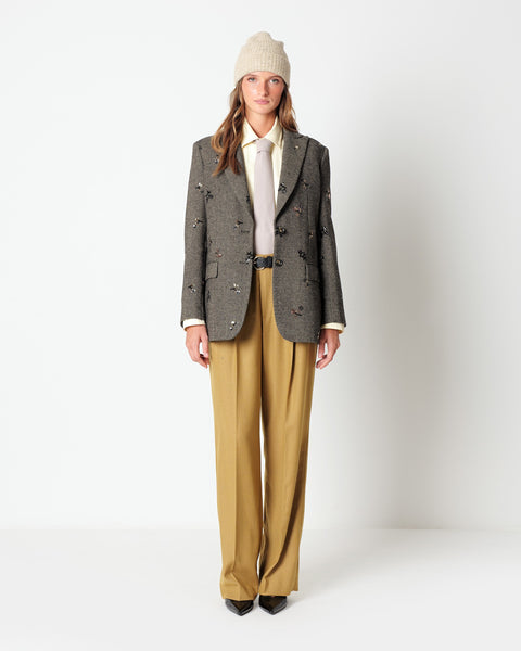 brown chevron blazer with sequin embroidery