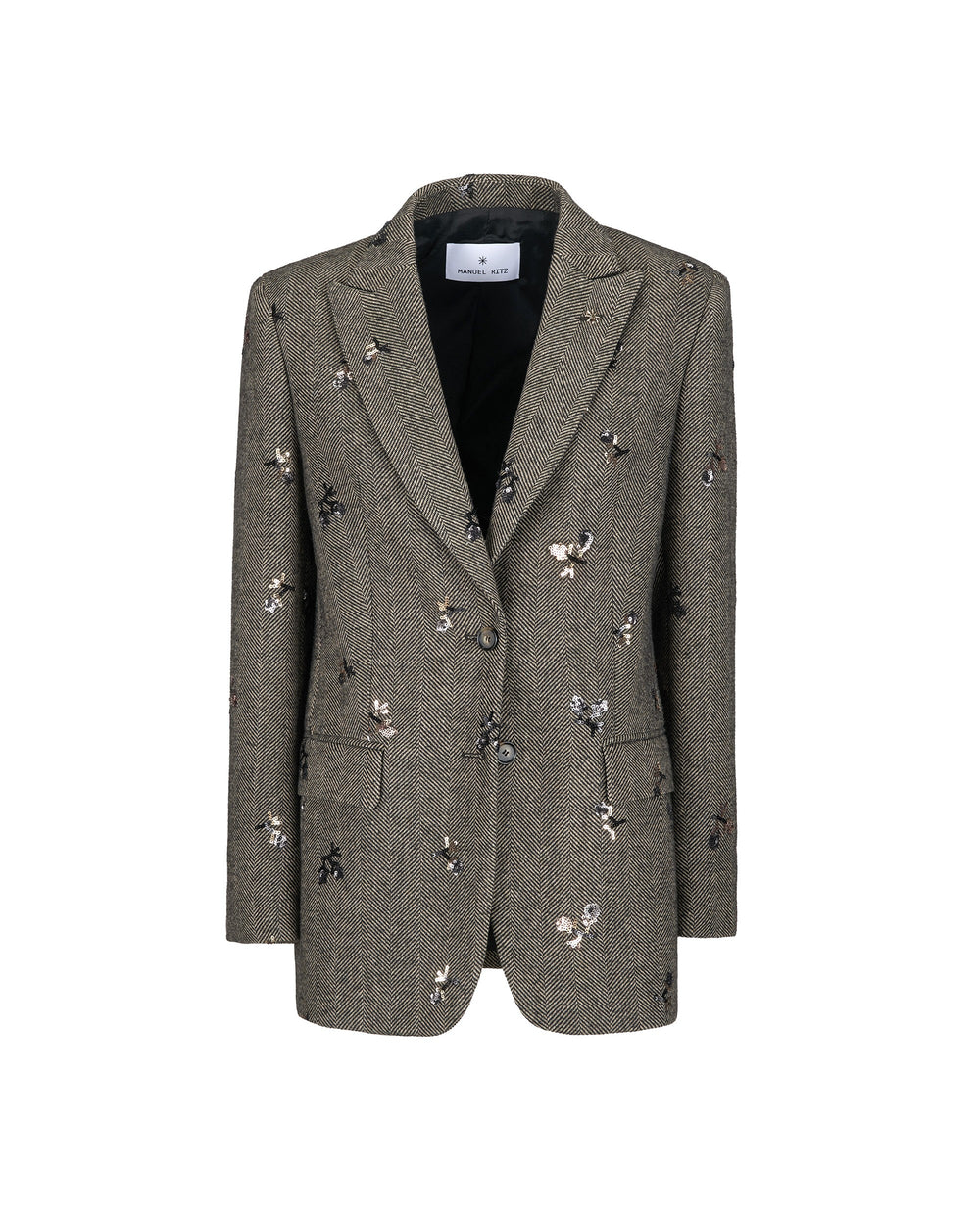 brown chevron blazer with sequin embroidery