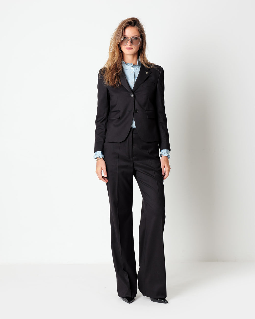 black stretch poly viscose blazer