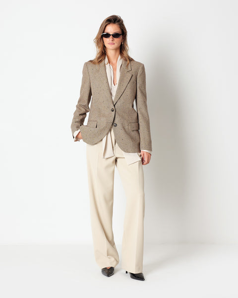 brown chevron blazer with appliques