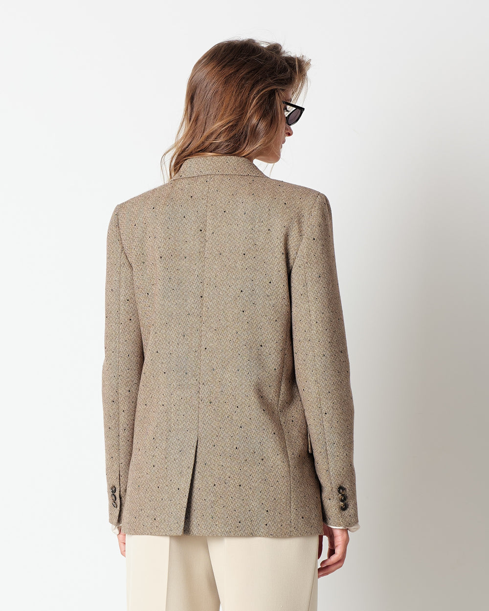 brown chevron blazer with appliques