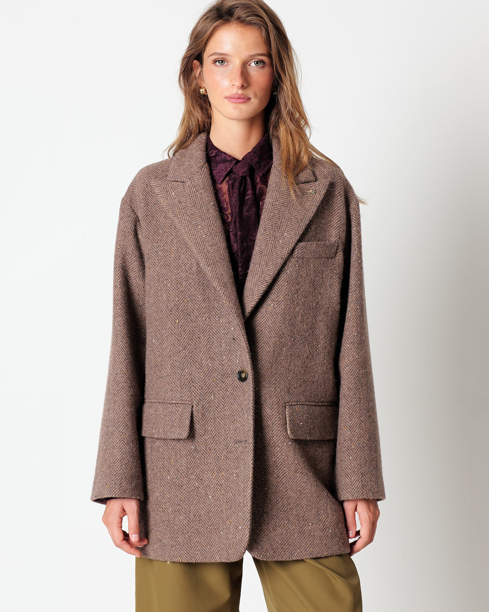 brown melange` chevron blazer