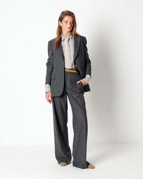 gray straight pinstripe lurex trousers