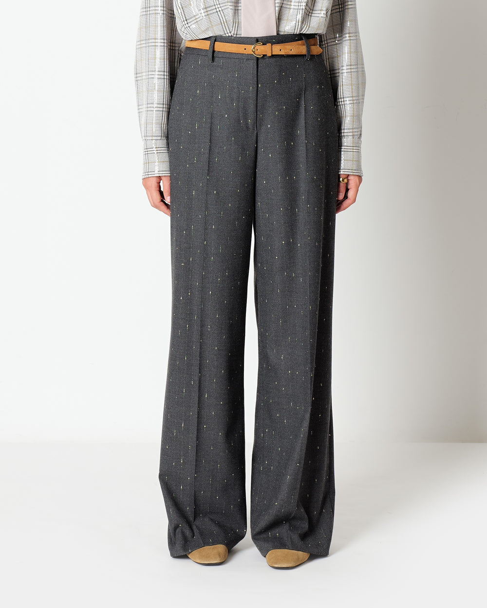 gray straight pinstripe lurex trousers