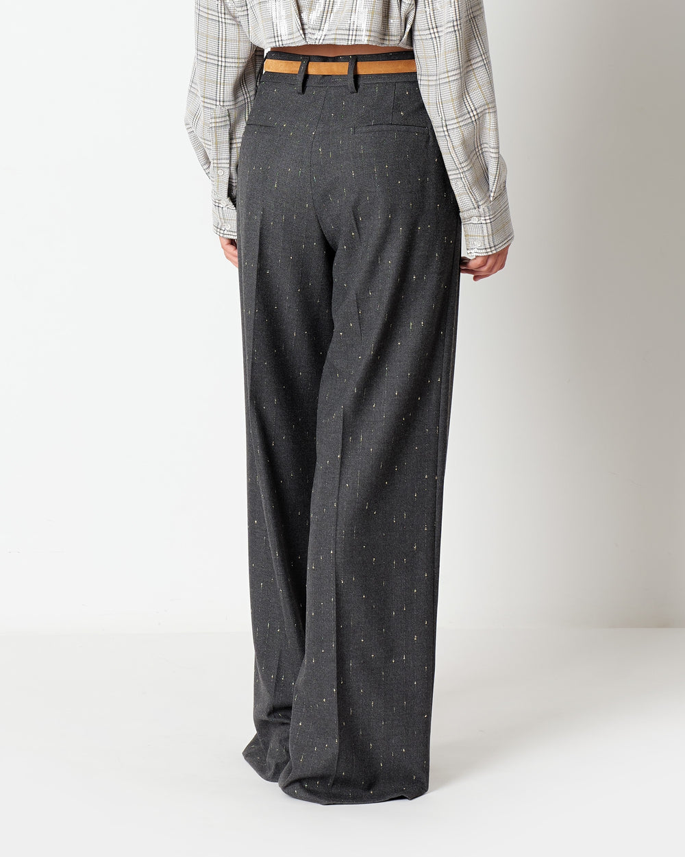 gray straight pinstripe lurex trousers