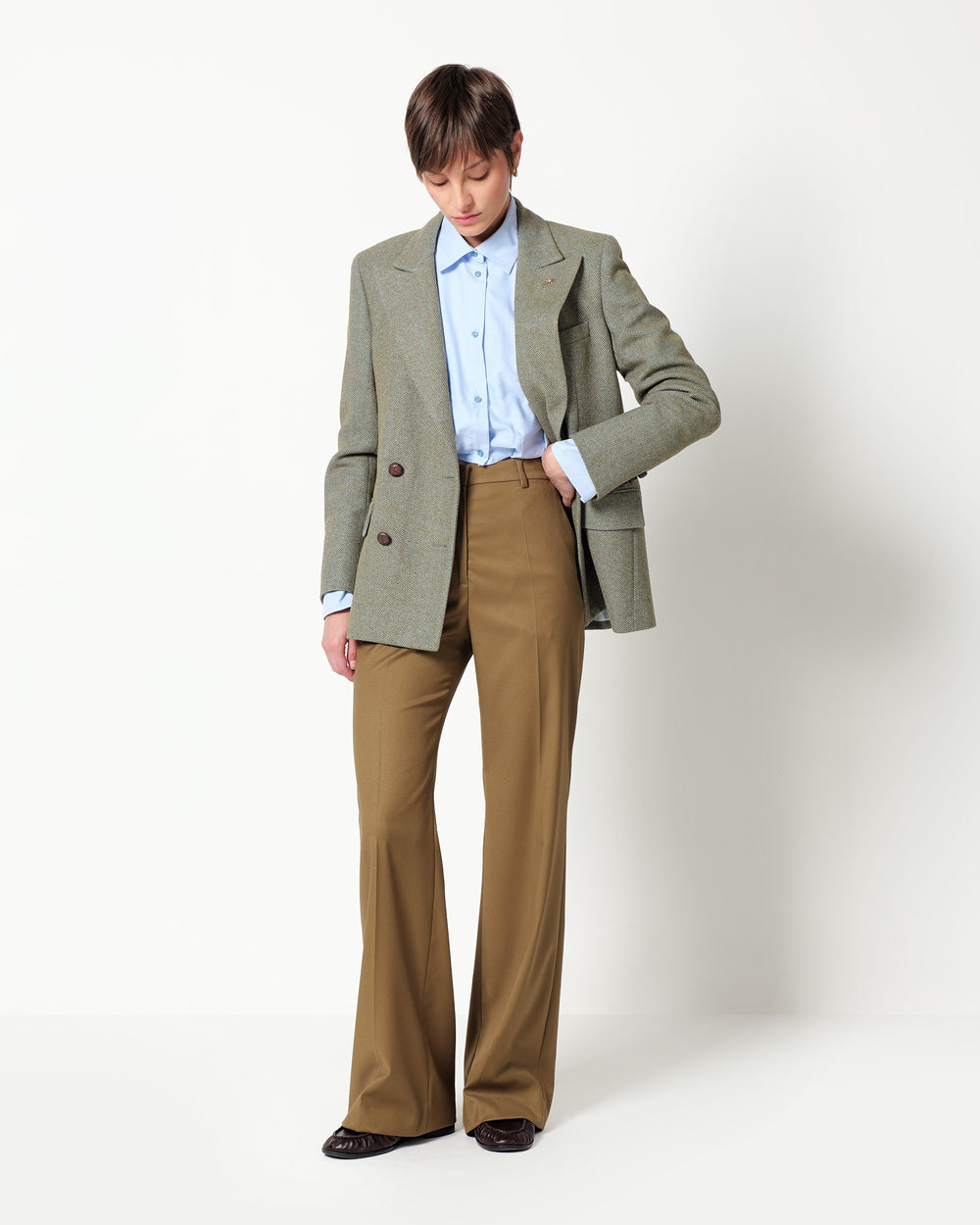 wide leg stretch viscose poly trousers