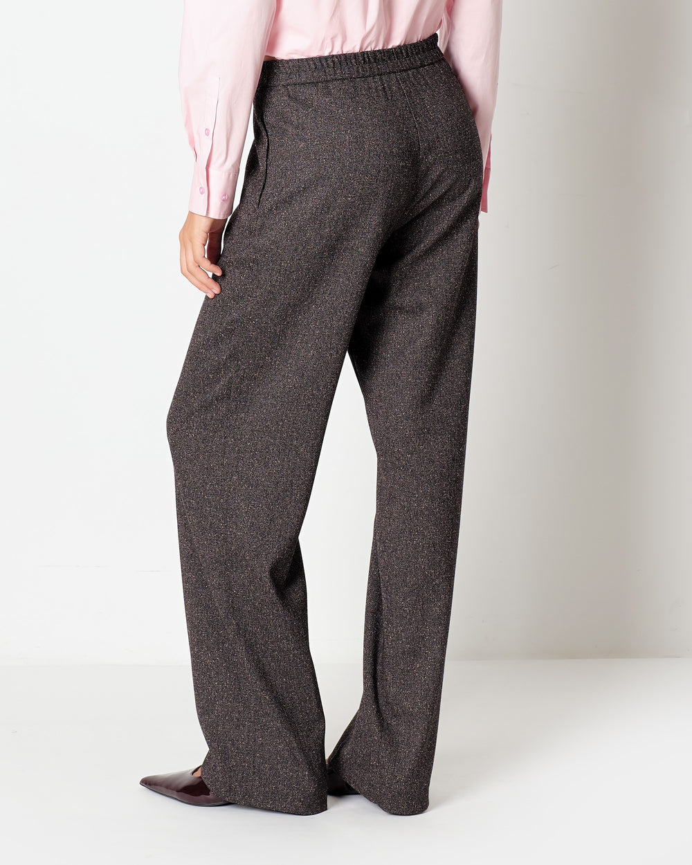 brown melange` viscose poly pleated trousers