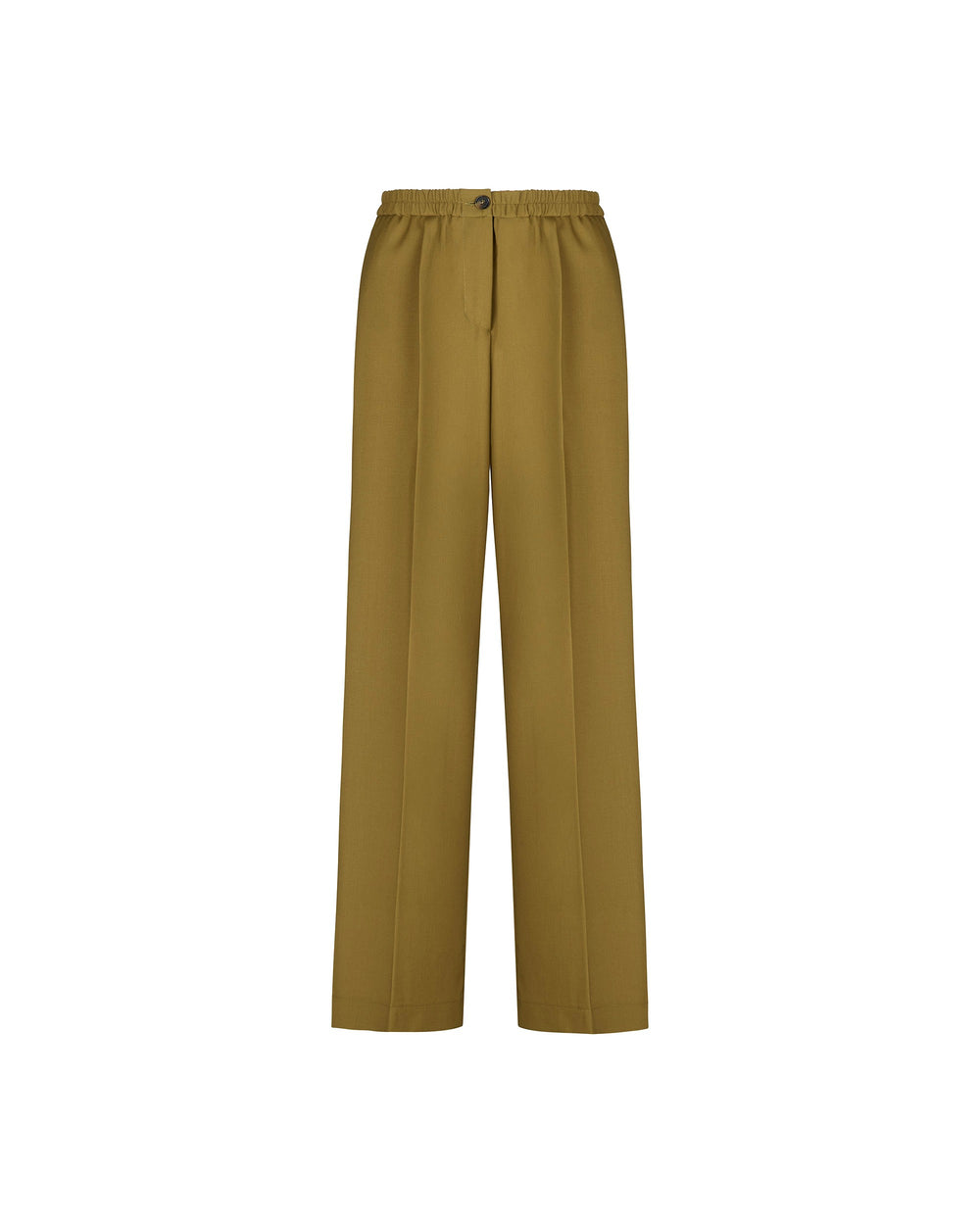 green stretch wool pleated trousers