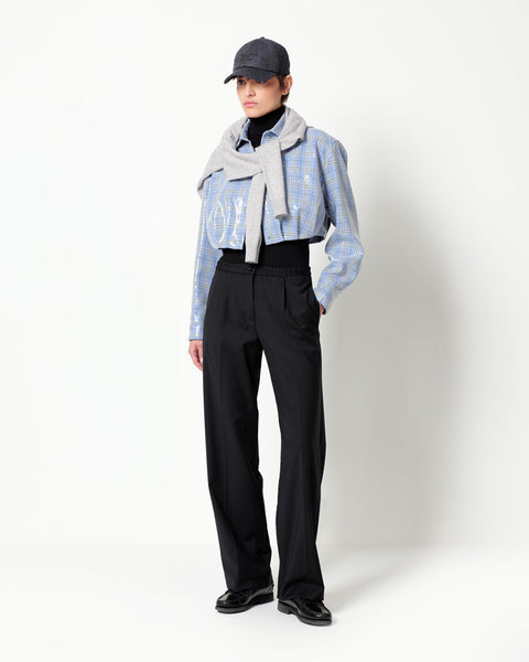 stretch wool pleated trousers