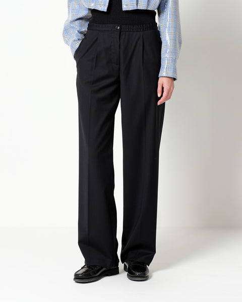 stretch wool pleated trousers
