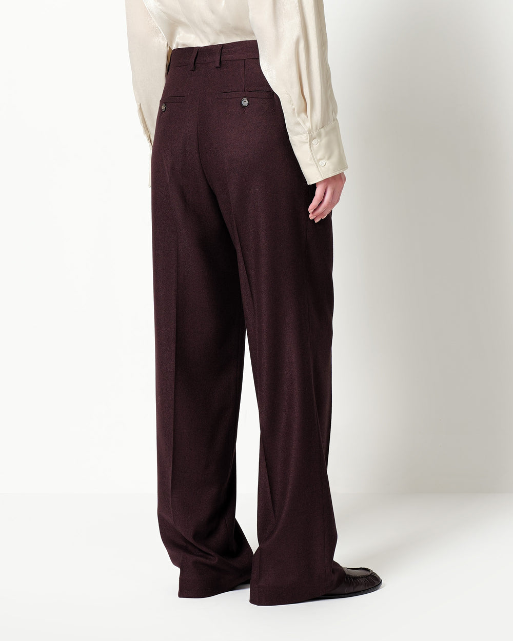 stretch wool blend twill double pleated trousers