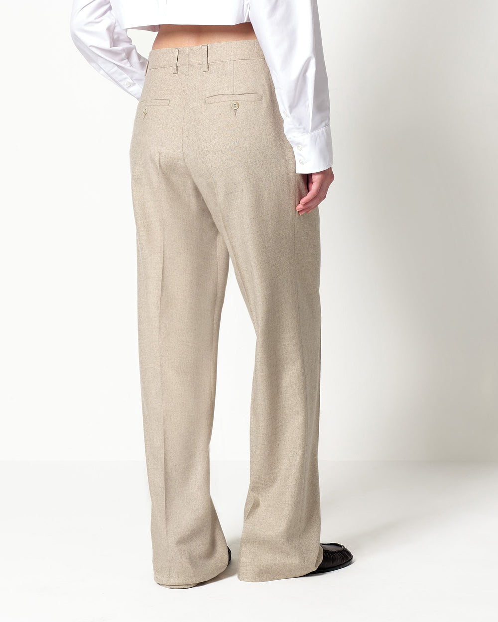stretch wool blend twill double pleated trousers