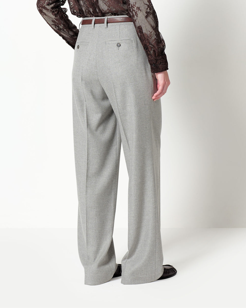 stretch wool blend twill double pleated trousers