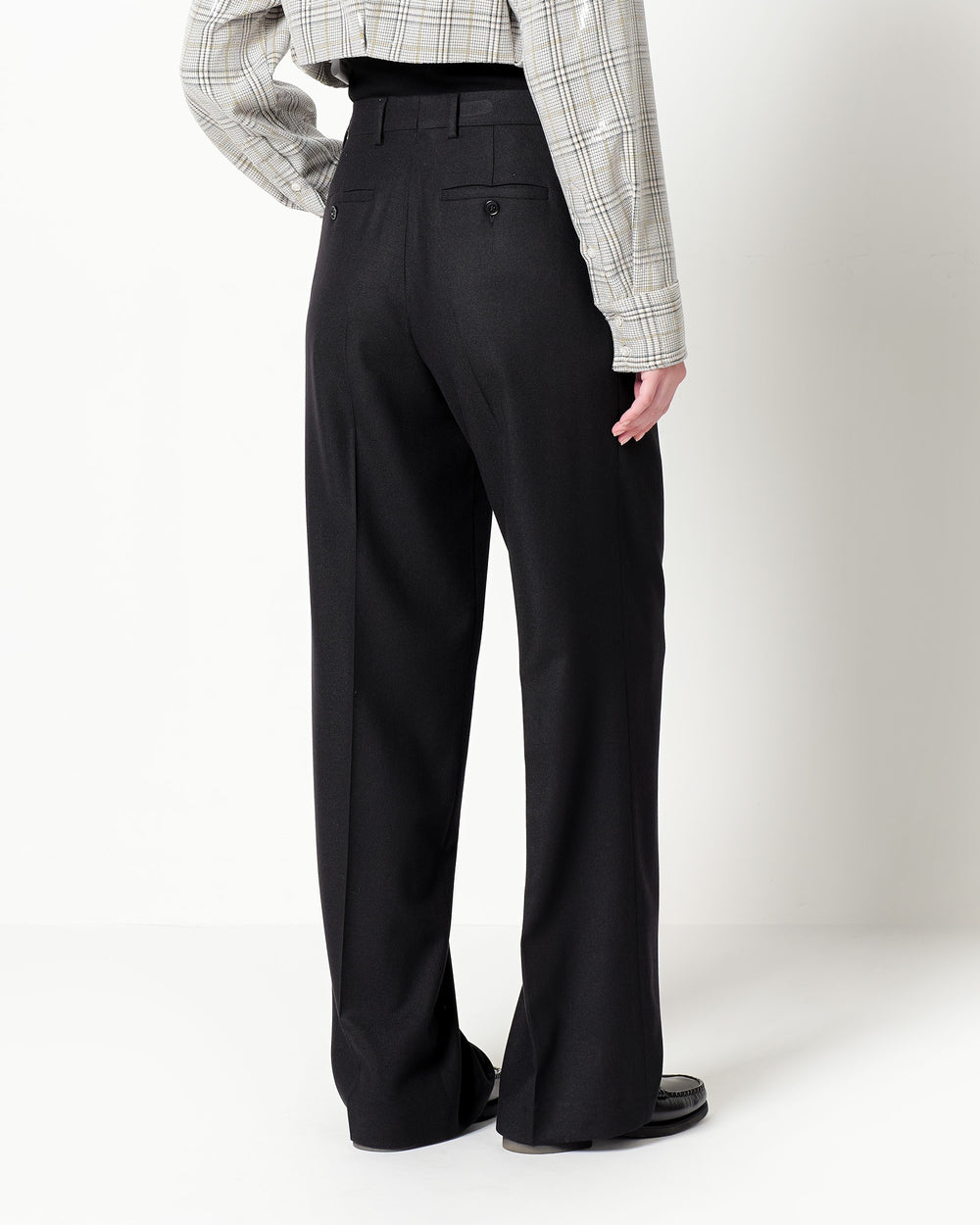 stretch wool blend twill double pleated trousers