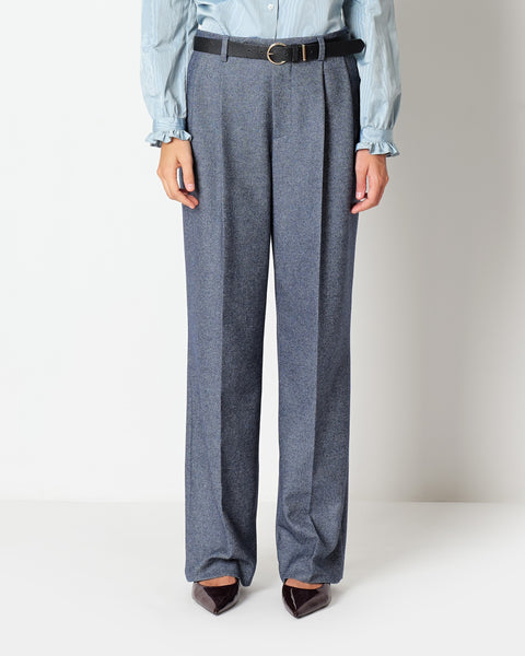 blue denim effect double pleated trousers