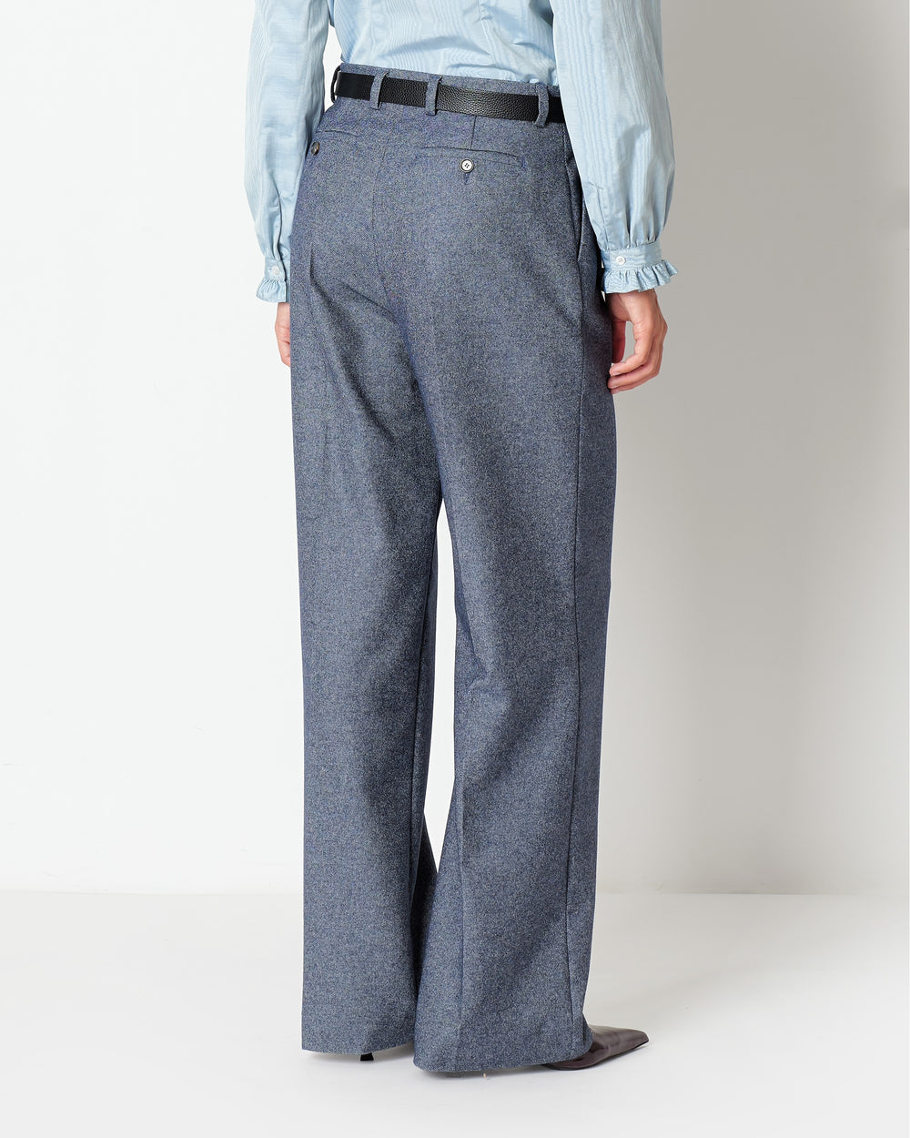 blue denim effect double pleated trousers