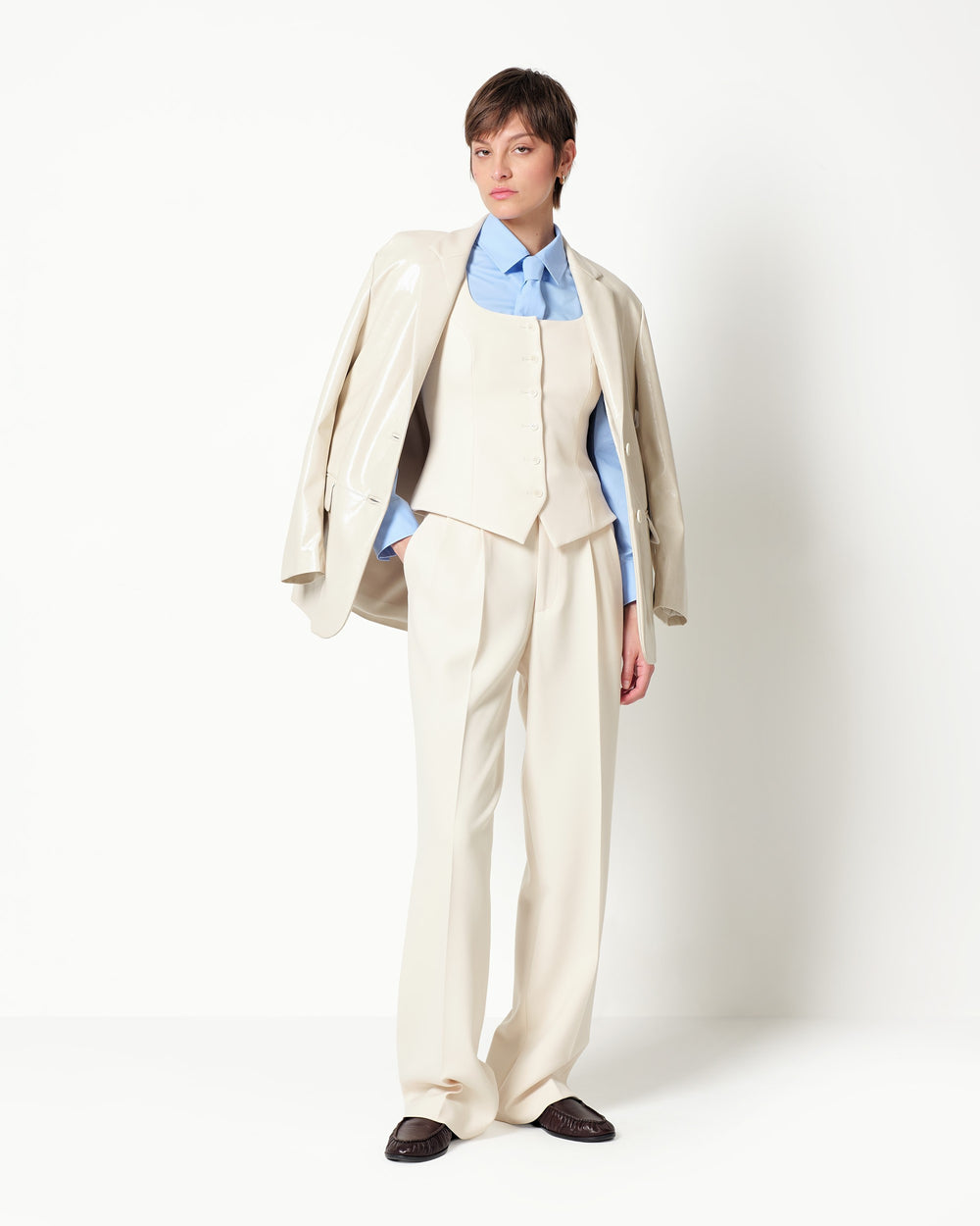 stretch viscosepoly double pleated trousers