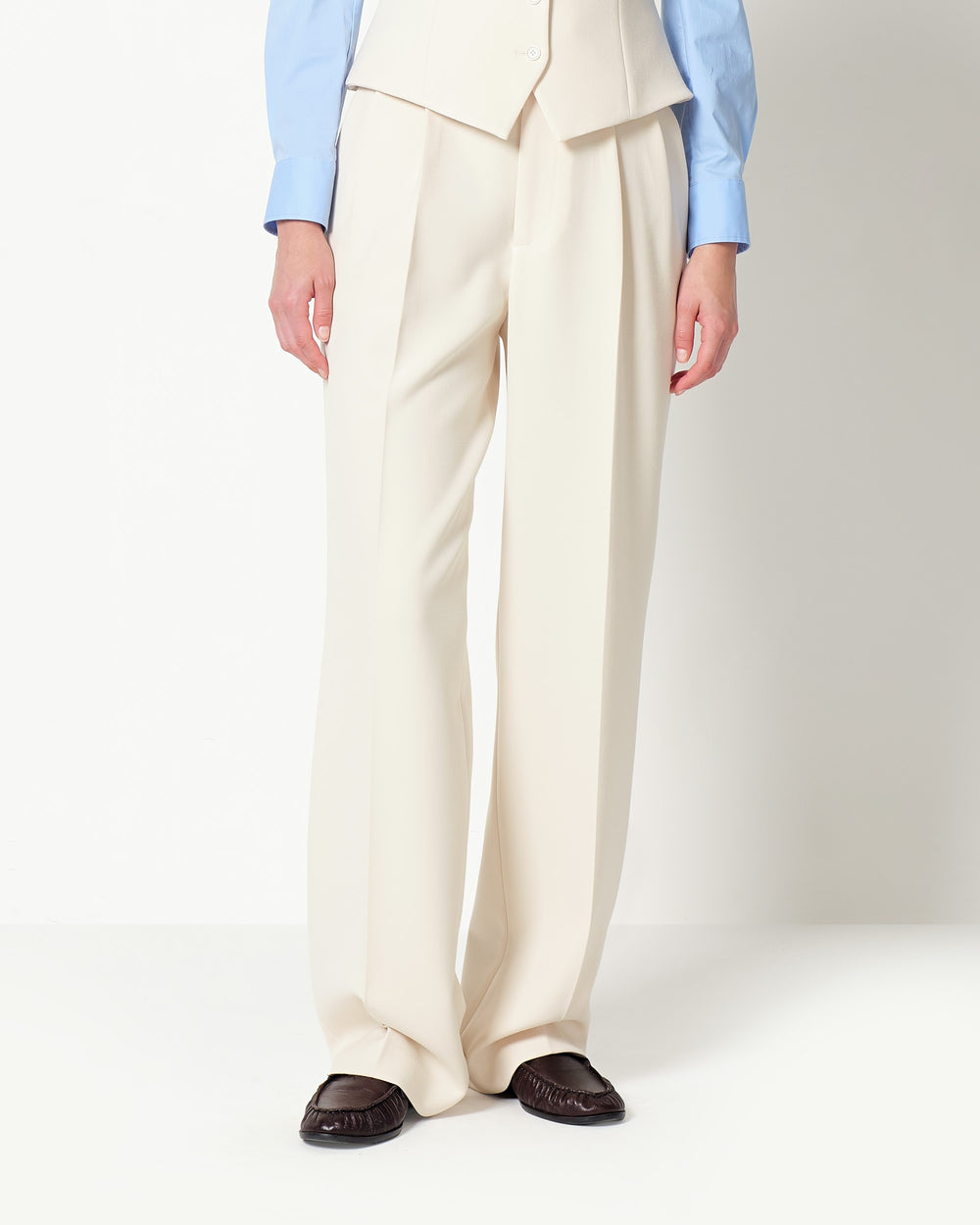 stretch viscosepoly double pleated trousers