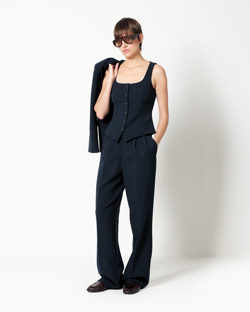 stretch viscosepoly double pleated trousers