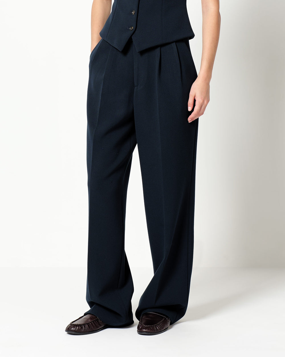 stretch viscosepoly double pleated trousers