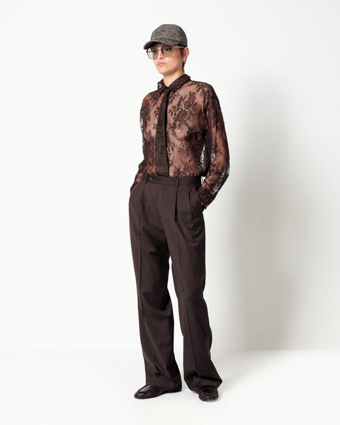 stretch wool double pleated trousers
